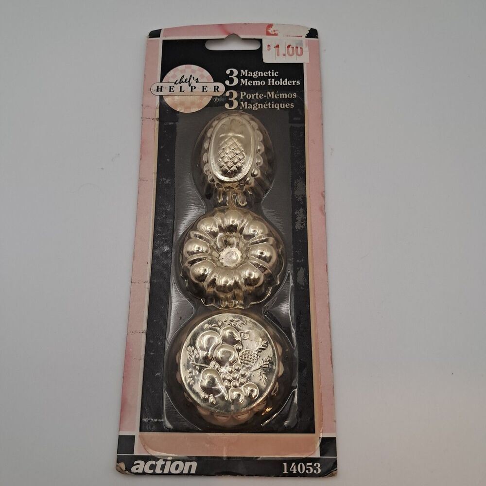 Vtg 1994 3 Gold Jello Mold Replica Magnetic Memo Holders Fridge Magnets